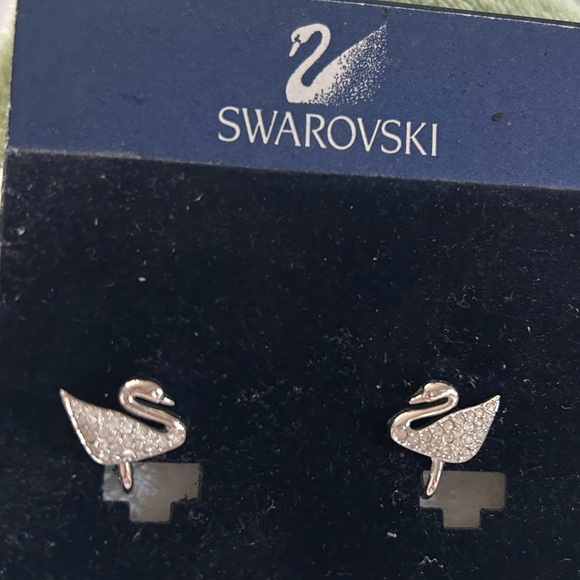 LIKE NEW Swarovski Crystal Swan Clip Earrings - Picture 2 of 6
